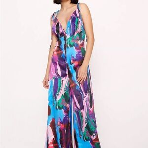 Nasty Gal Blue and Purple Abstract Jumpsuit